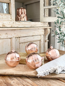  Vintage Inspired Copper Ball Ornaments (Set of 4 )
